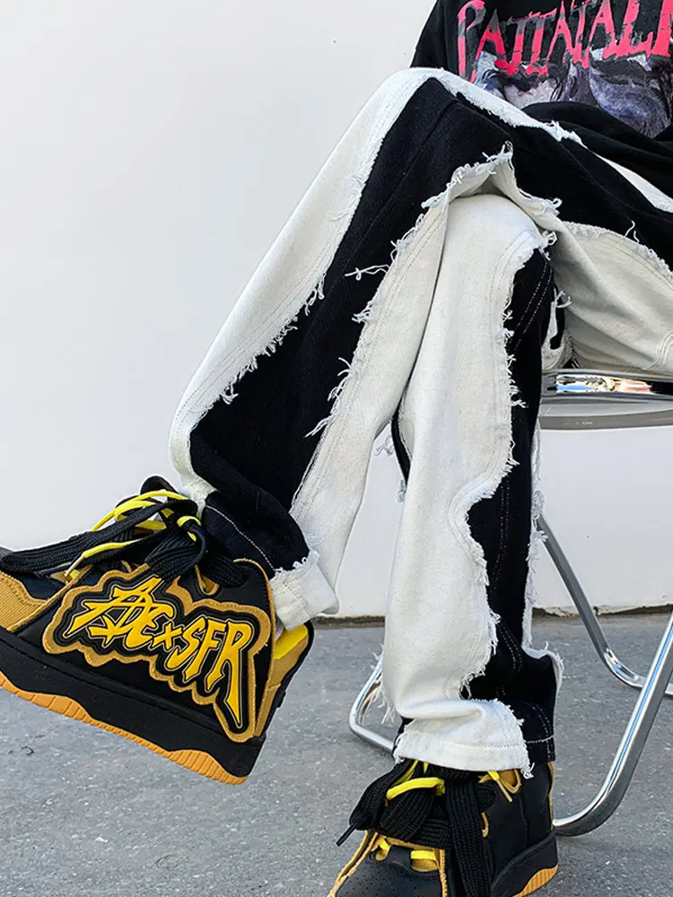 

Модные свободные мужские джинсы в стиле High Street American Vibe, молодежные, энергичные, на все сезоны, прямого кроя