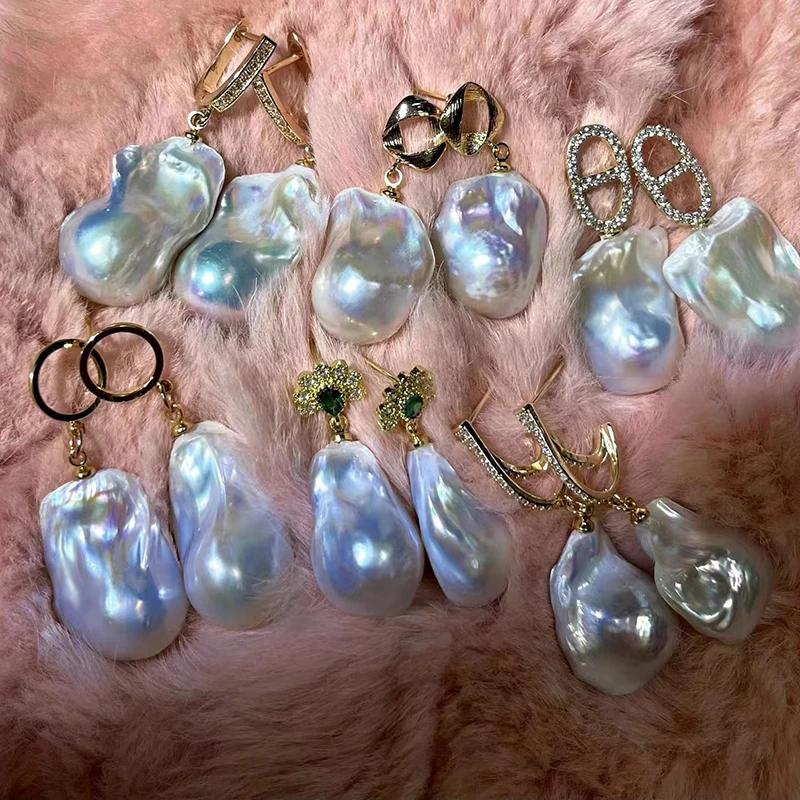 925 sterling silver hot sale100% Natural Freshwater Baroque Pearl Drop Earrings INS Fine Jewelry Gift for Women 15-25mm EX image 6