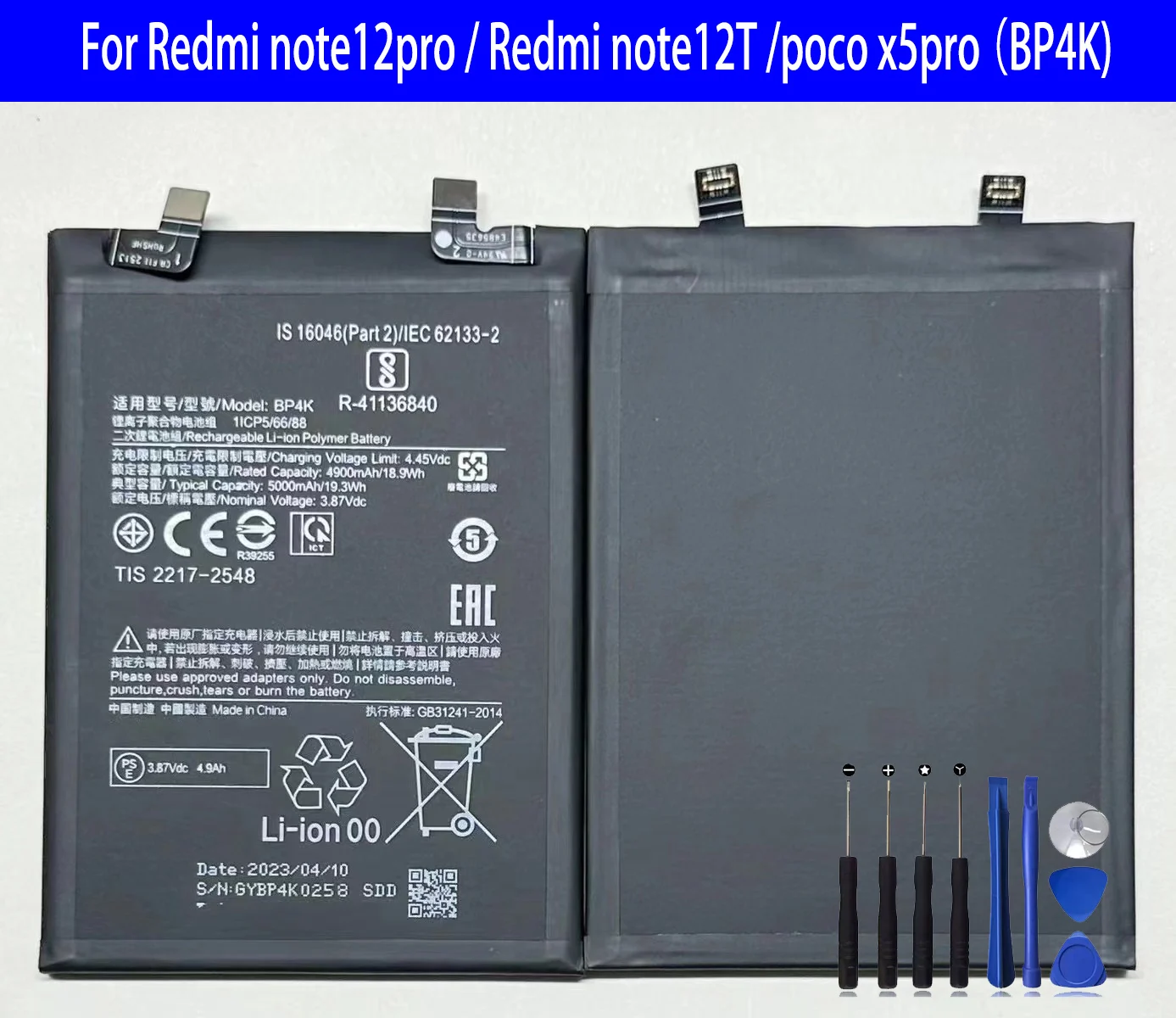 Batería BP4K para Redmi Note 12pro/Note 12T poco x50pro, batería de teléfono de alta capacidad