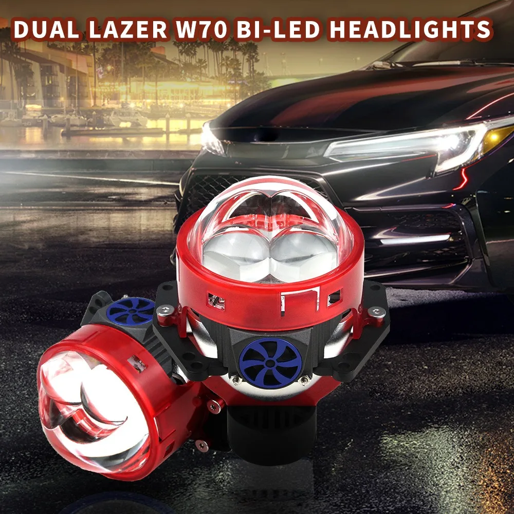 3 Inch Bi-Led Laser Projector Lens for Car Headlight Retrofit, Super Bright Dual Straight Light Beam 6500K 12V 75W, IP68