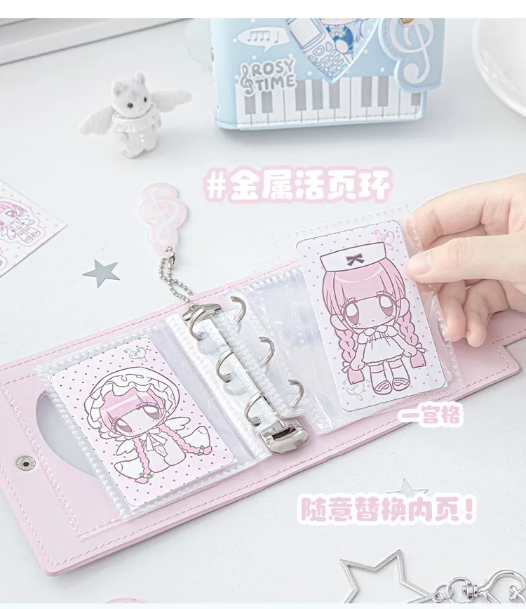 MINKYS Kawaii Wellenmuster PU-Leder 3-Ring Kpop Fotokarten-Sammelmappe 3 Zoll Ein-Taschen-Idol-Karten-Organizer Aufbewahrungsbuch – Detail 7
