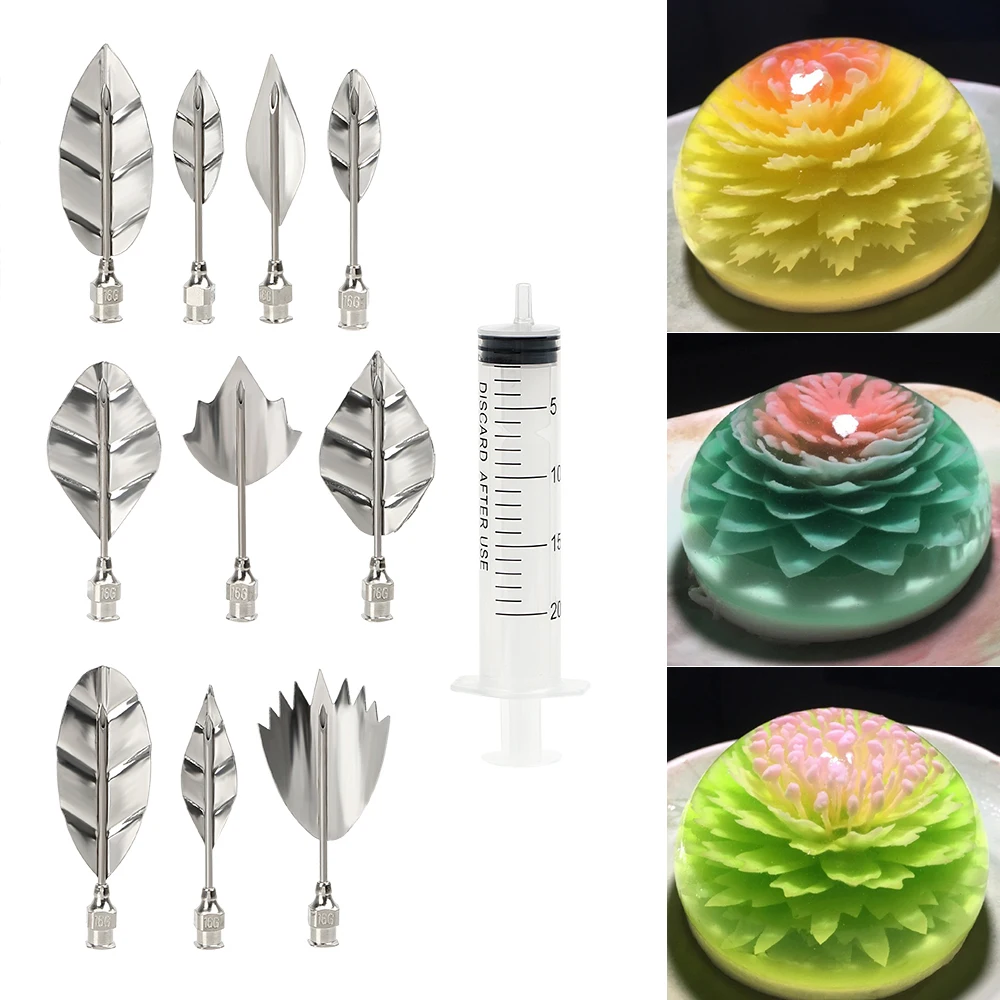 Alat hias kue 10 buah nosel puding + 1 alat suntik kue Jelly alat Gelatin 3D alat seni bunga Jelly