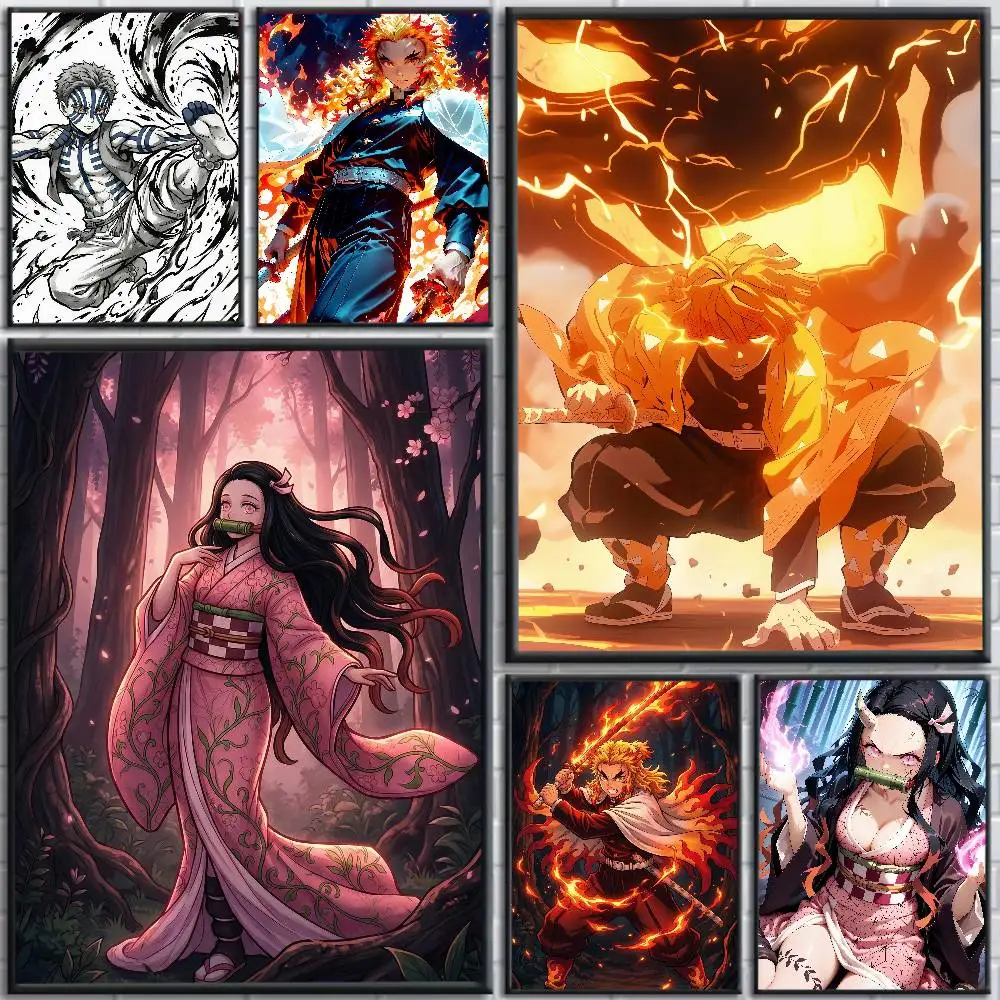 Demon Slayer Anime-Poster, Kamado Tanjiro Nezuko, HD-Leinwand, Wandkunst, wasserfest, Schlafzimmer-Dekoration, Geschenk