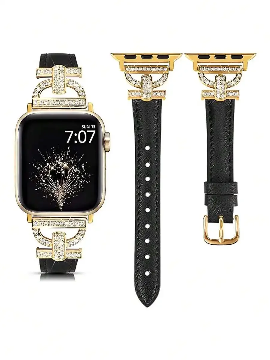 Fashion Designer D Letter Gold Metal Decor Soft Brown Strap Compatible With Apple Watch Ultra 2 1 SE S9 8 7 6 5 4 3 2 1 Series