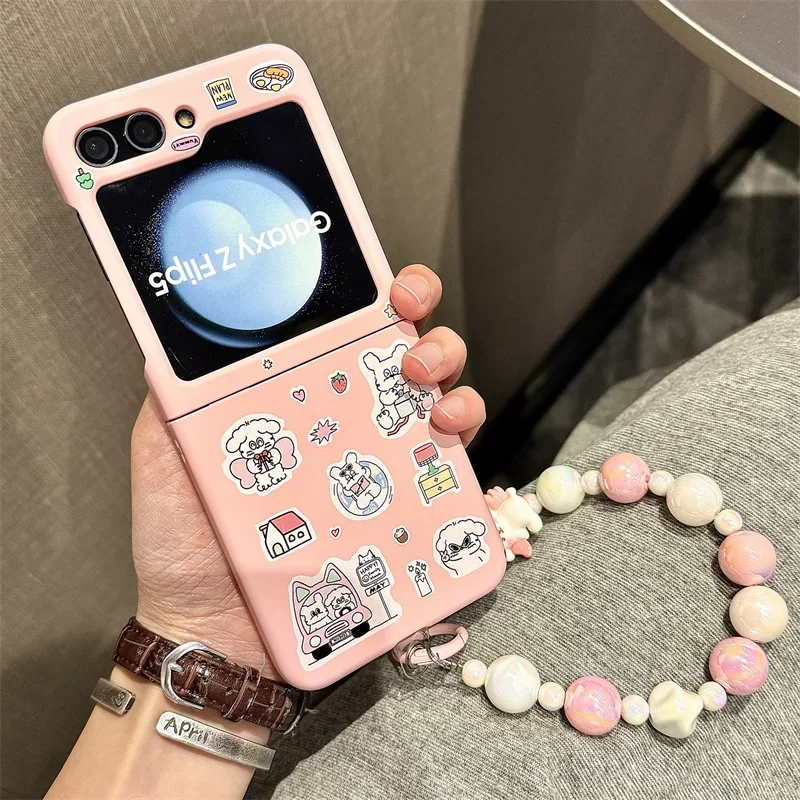 삼성 갤럭시 Z 플립 4 5 6 Z 플립 5 Z플립 5 케이스, 귀여운 강아지 고양이 팔찌, 충격 방지 후면 커버