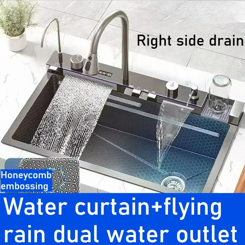 

Modern Stainless Steel Kitchen Sink - Smart Digital Display Waterfall Faucet Soap Dispenser Cup Washer Multifunctional Kitchen S