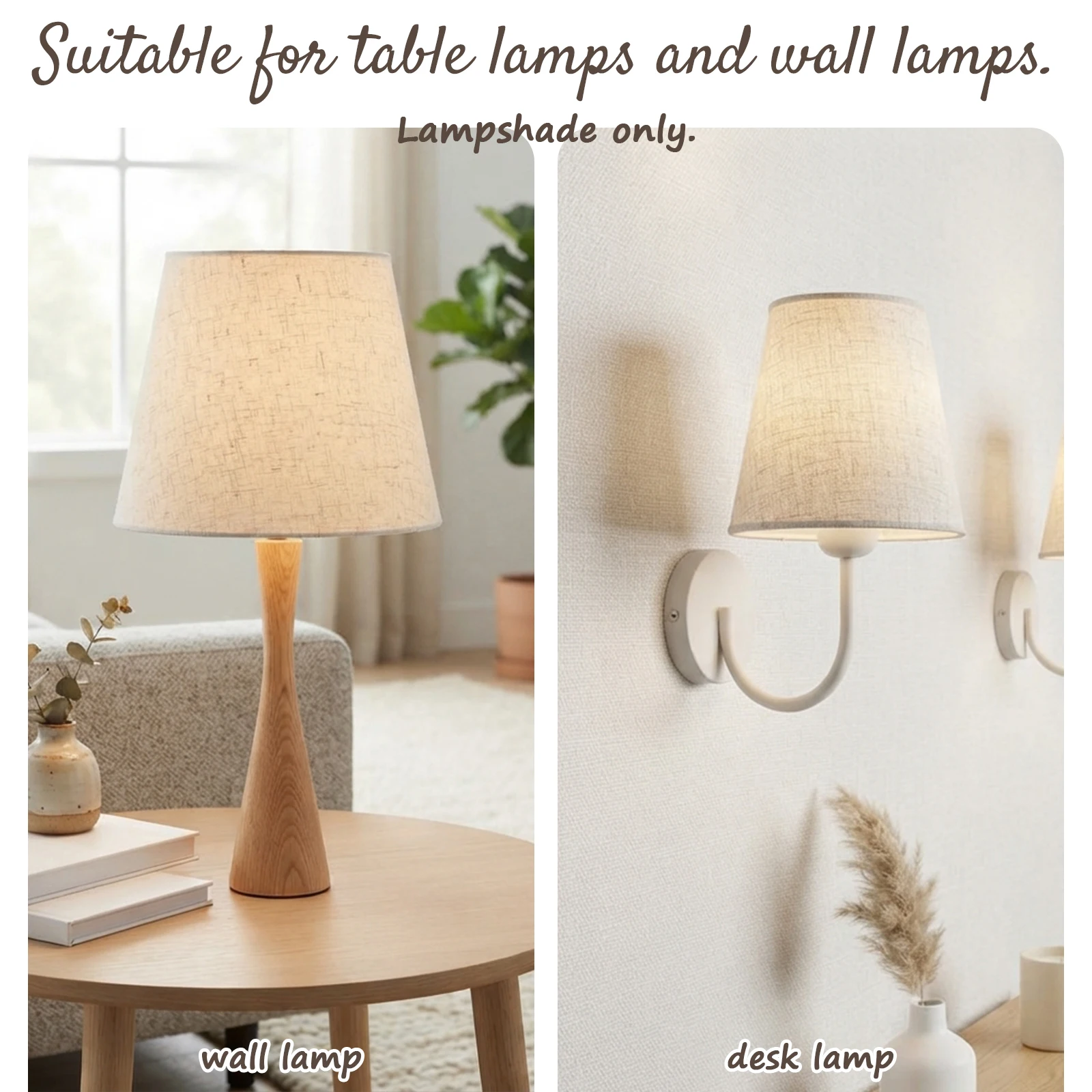 Natural Linen Cone Lampshade Woven Fabric Shade with Trim for Table Lamp Wall Lamp Rustic Home Decor