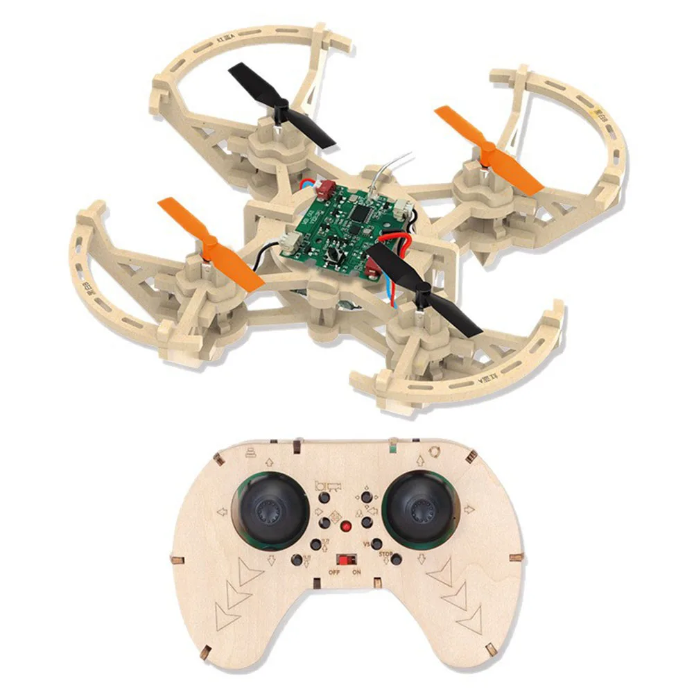 RC Wooden Drones Model Kit 3 Speed Modes Takeoff Landing 5-7min Flight Time Remote Control Quadcopter For Hobbyists