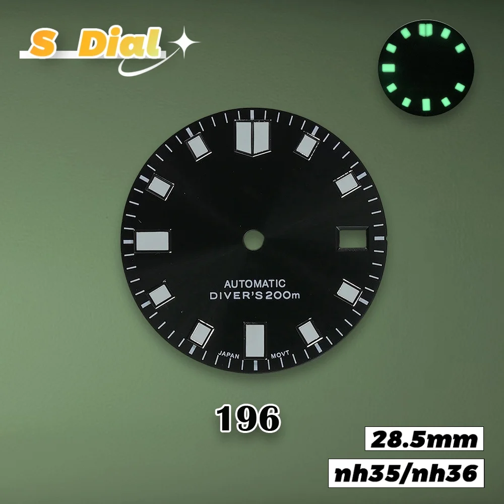 جديد 28.5 مللي متر S شعار NH35 غواص الطلب التلقائي صالح NH36/4R/7S حركة C3 الأخضر مضيئة ساعة تعديل الملحقات