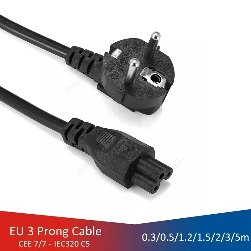 

AC Power Supply Cable Cord 0.5/1.2/1.5m Type F IEC 320 C5 To 2 Prong Europe AC Power Cable Wire for PC Computer Monitor Notebook