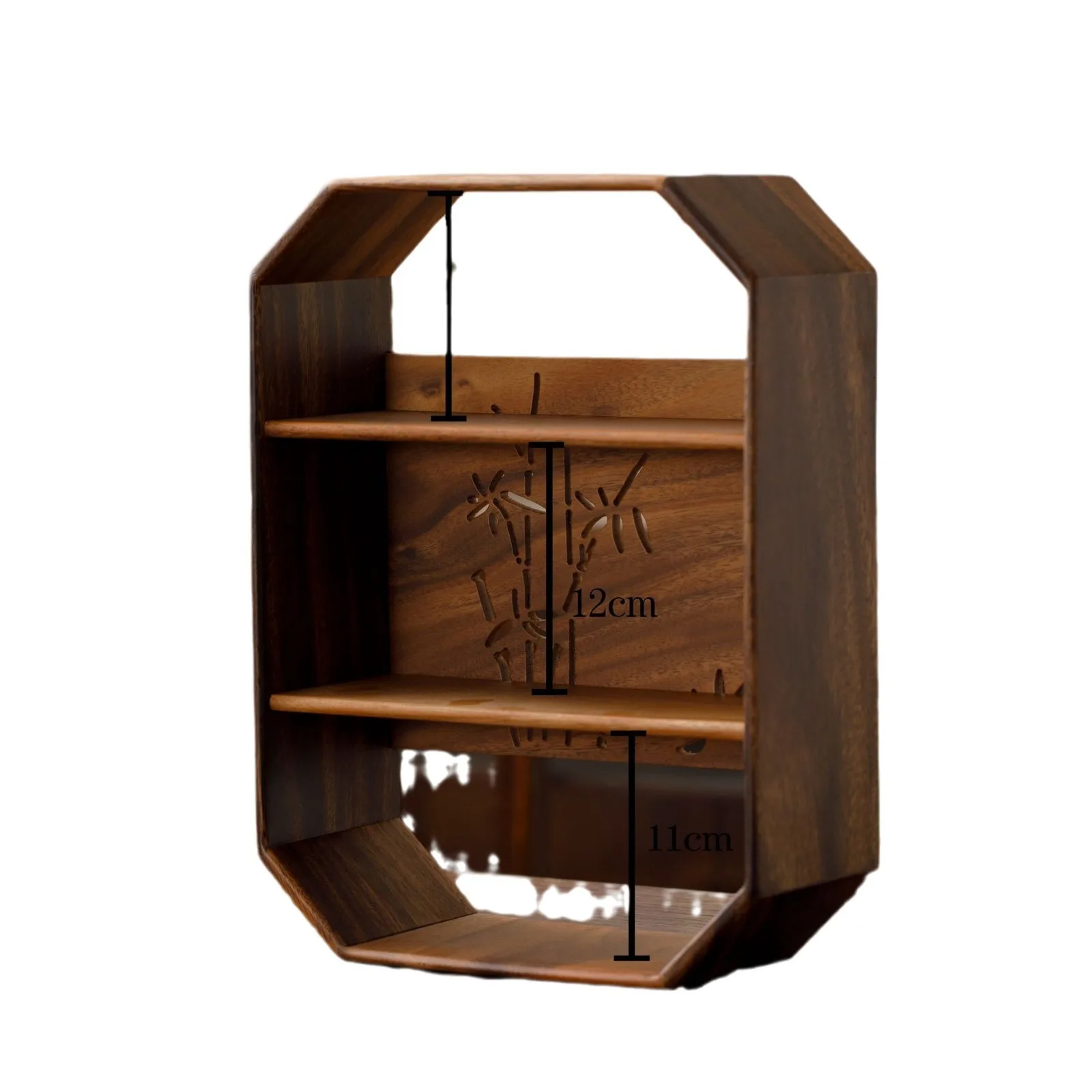 #Walnut window grille hollow desktop storage rack, household tea set storage rack, display rack, tea room multi-treasure Bogu