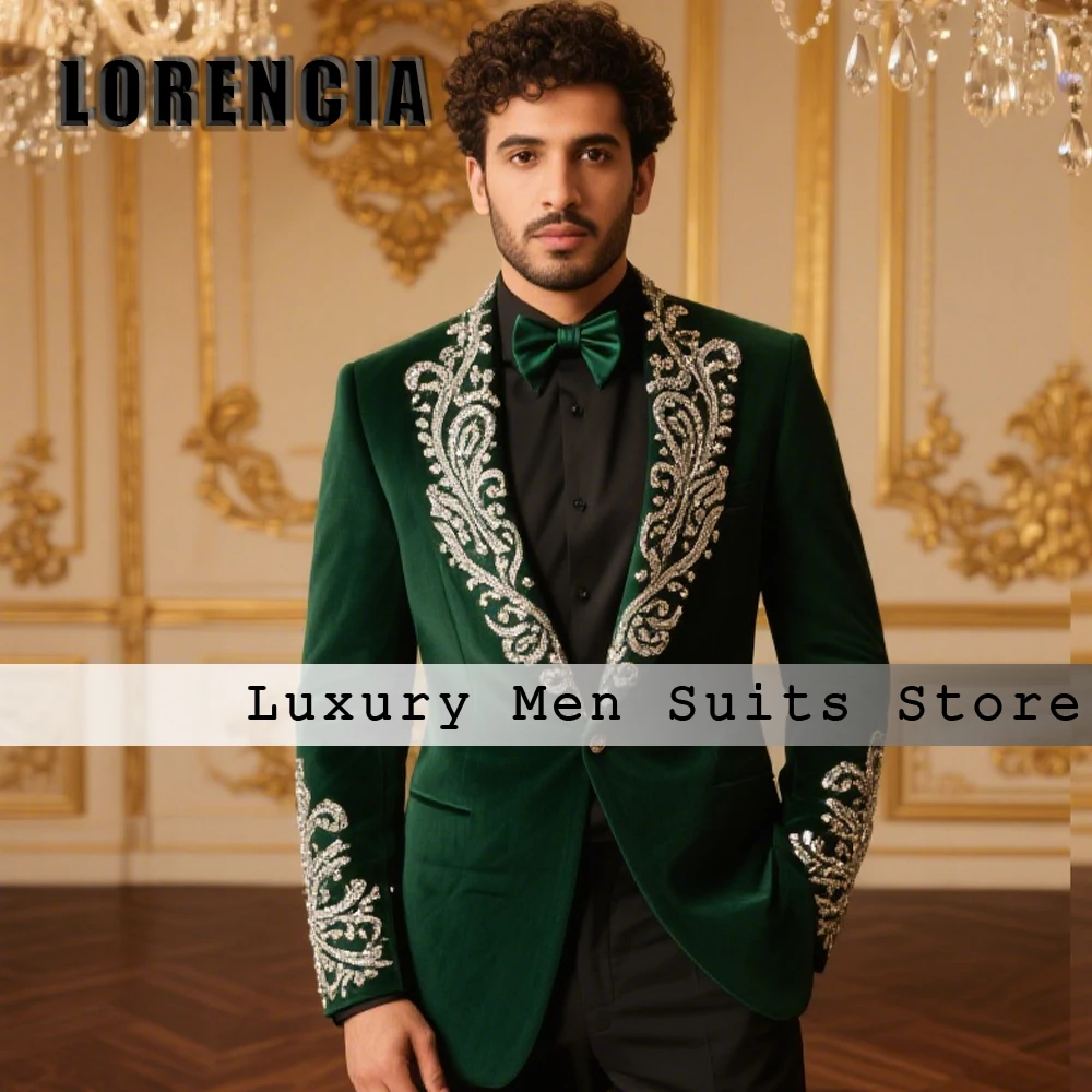 

Slim Fit Embroidery Suits for Male 2 Pcs Elegant Crystal Tuxedos Wedding Party Outfits 2025 Customized Blazer Pants ropa hombre