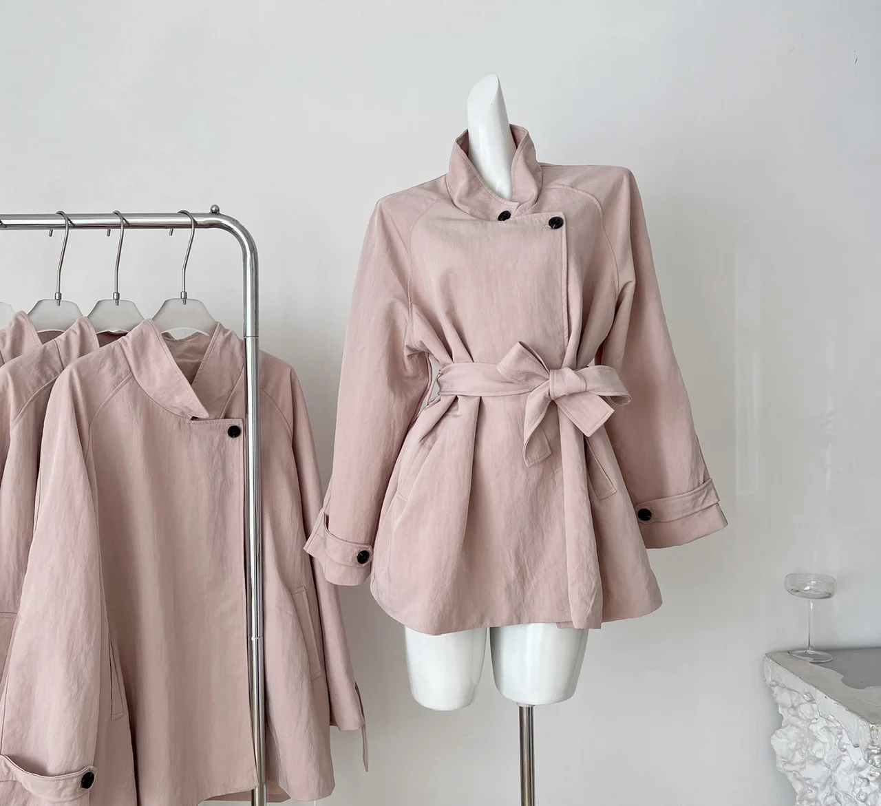 

Autumn Winter French High Street 100% Cotton Trench Coat Women Retro Chic Stand Collar High-end Mid-length Overcoat Office Lady