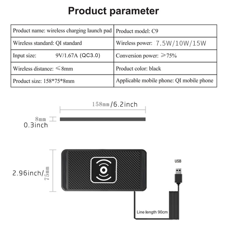 Caricabatterie per auto Wireless Pad di ricarica 15w caricabatterie rapido Qi antiscivolo per caricabatterie per telefono Wireless per auto per Android per IPhone 11/12/13/14