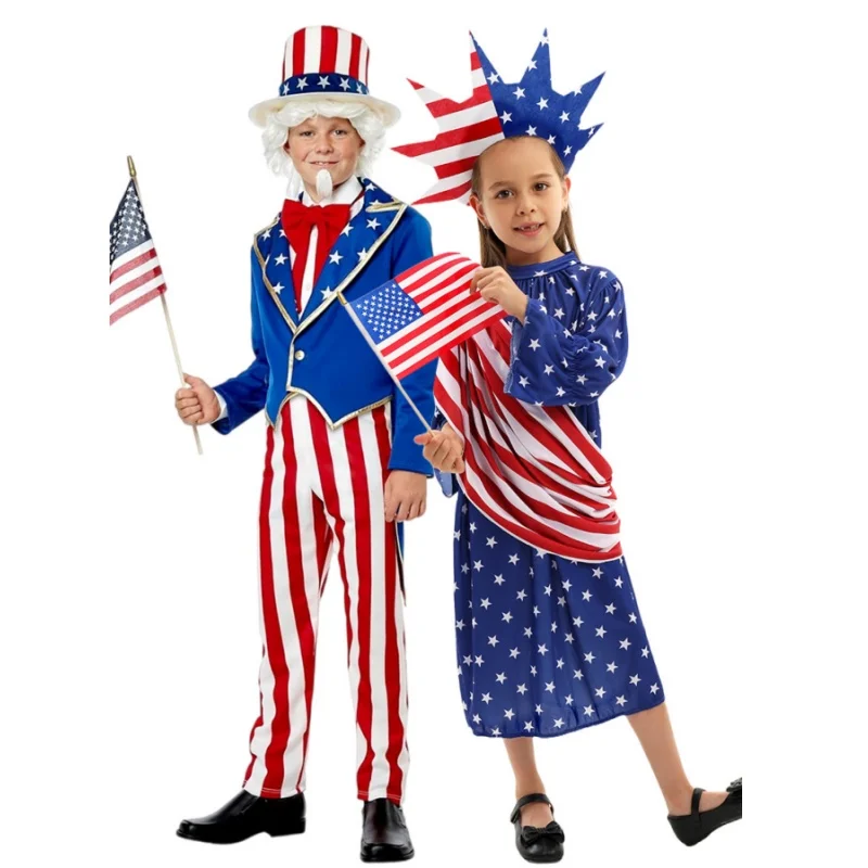 

Children's Independence Day theme, flag elements for boys and girls, cosplay set, activity party performance costume