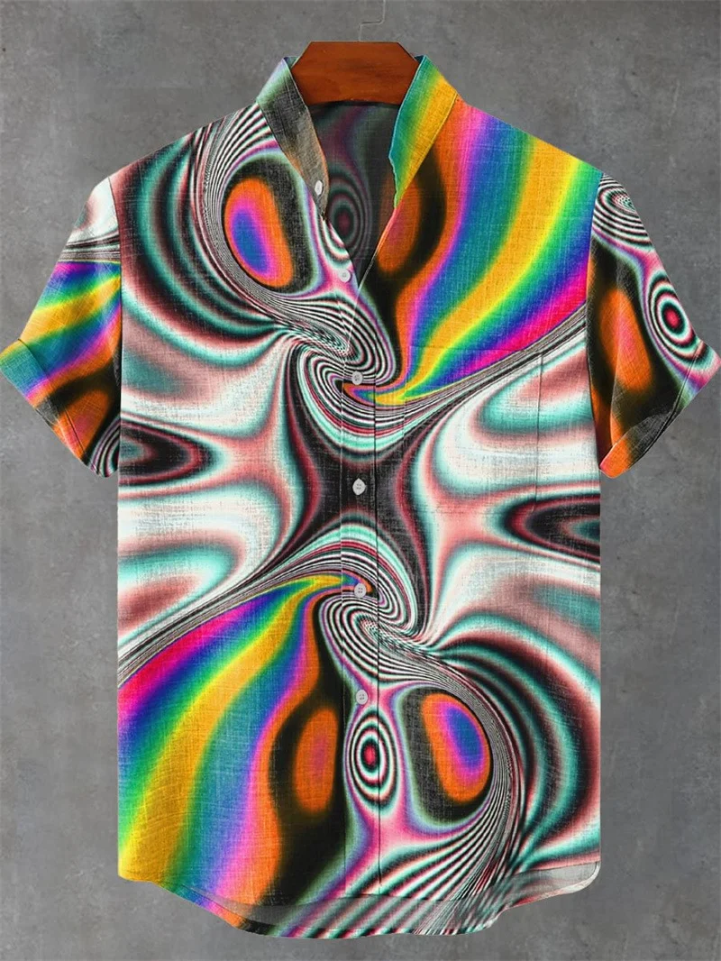 New fashion printed button up shirt for men's linen shirt with breathable buttons for spring and summer men's casual top shirt