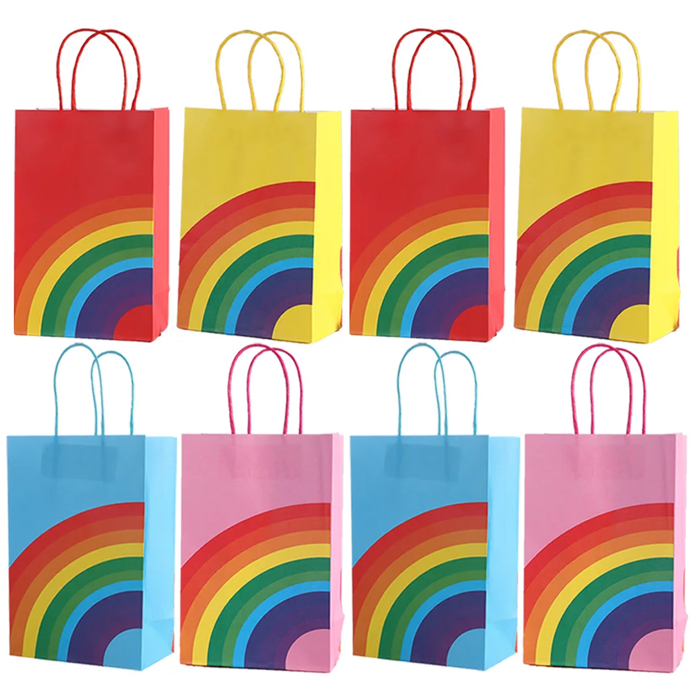 8/16/24/32/40 pezzi sacchetti di carta per feste arcobaleno con manici manici sacchetto di caramelle Baby Shower forniture per feste di compleanno a