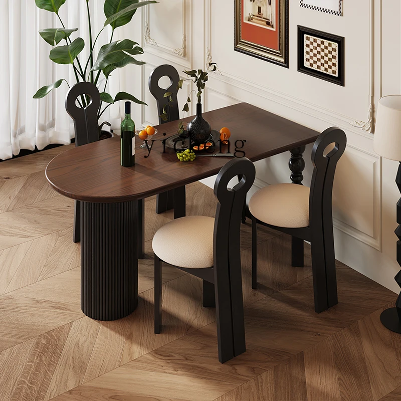 

XL retro all solid wood dining table semi-circular against the wall dining table log light luxury simple workbench
