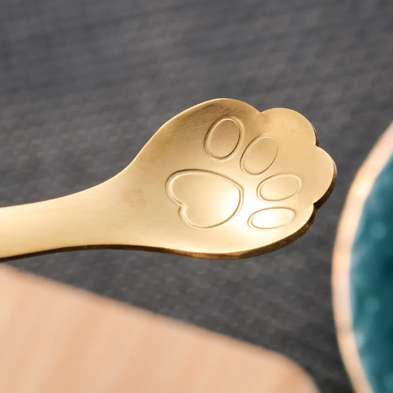 10/1PCS Mini Cute Cat Claw Spoon Stainless Steel Ice Cream Coffee Dessert Teaspoon Scoops Kitchen Spoons Tableware Accessories