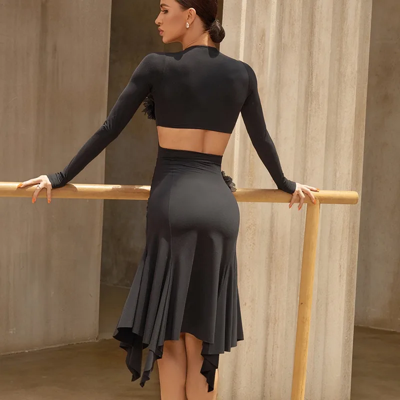 Spersonalizowany strój ZYM do tańca latynoamerykańskiego dla kobiet, asymetryczny, z bielizną wewnętrzną, model 25045