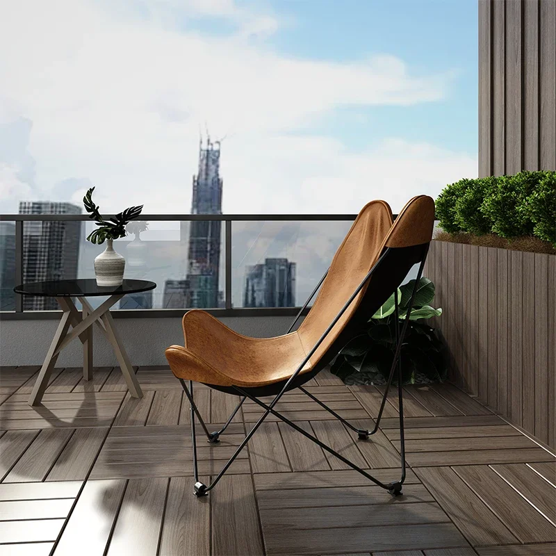 Butterfly Chair Nordic Leather Folding Chair Lazy Casual Sofa Lunch Break Outdoor Backrest Reclining Chair Balcony