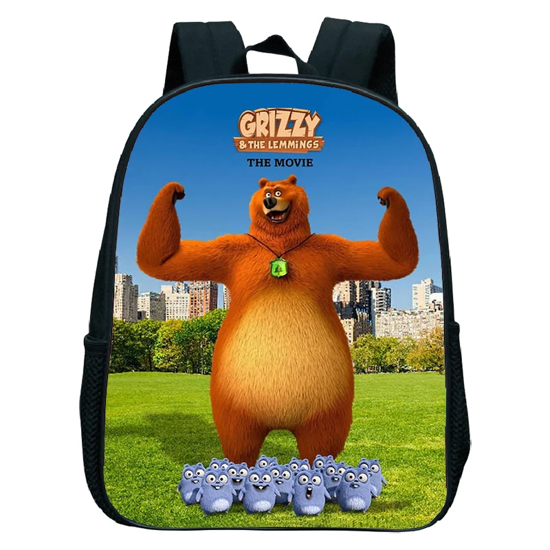 Mochila impermeável para meninos e meninas, Grizzy e Lemmings Print Mochilas para crianças do jardim de infância, sacolas escolares dos desenhos animados, bolsa de anime, nova