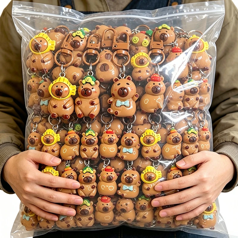 1/100 Peças Chaveiros e Pingentes Mini Capivara Kawaii de Desenho Animado, Brilhantes, para Bolsas, Fones de Ouvido e Carros, Decoração Fofa