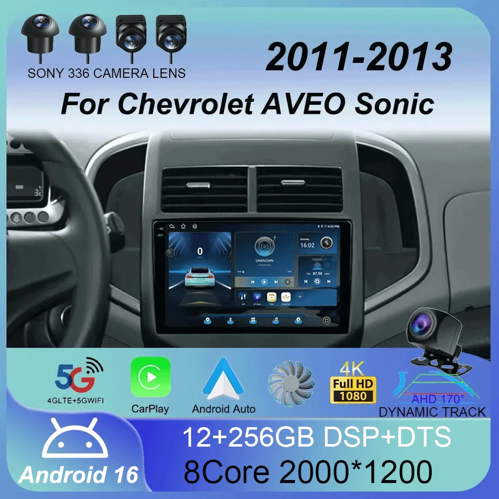 

Android 16 Carplay Auto 2K Screen Video Car Radio Multimedia Player For Chevrolet AVEO Sonic 2011 - 2013 2 din Autoradio Stereo