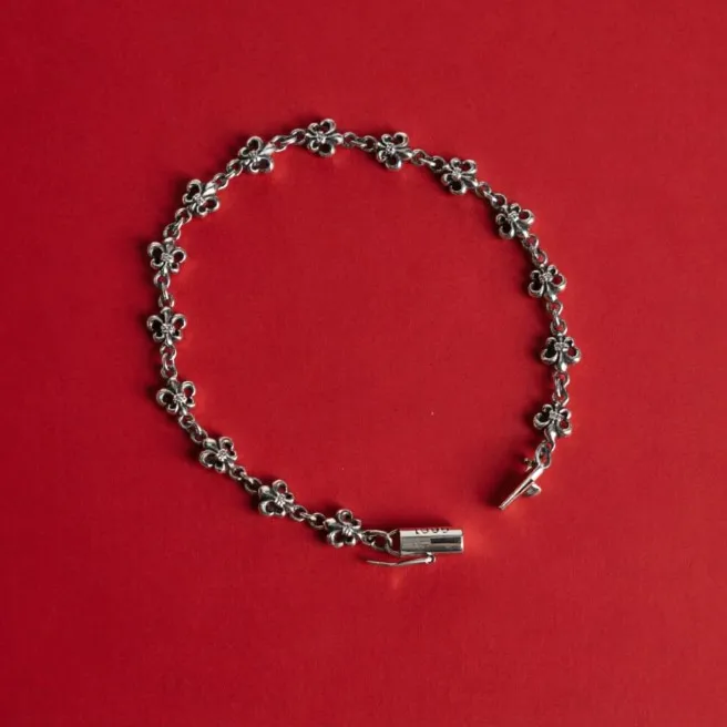 

Handsome Trendy Solid Silver S925 Solid Silver Boy Scout Flower Boat Anchor Men's and Women's Bracelet Vintage Bracelet