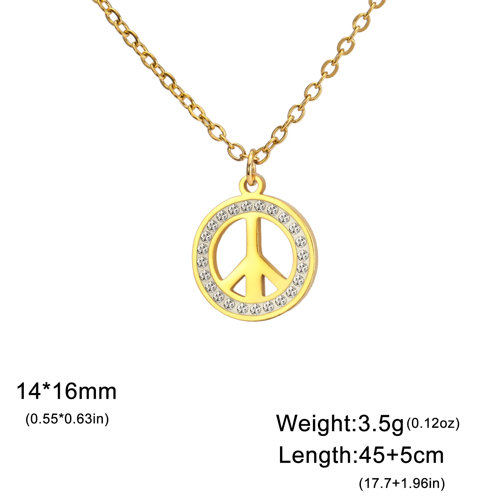COOLTIME Edelstahl Frieden Symbol Halskette für Frauen Mode Runde Zirkon Kette Anhänger Amulett Schmuck Geschenk Großhandel – Detail 9