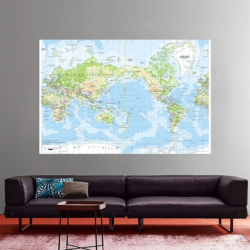 แผนที่โลกขนาด 150x100 ซม. โปสเตอร์ภาษาอังกฤษ ภาพติดผนังแบบพับได้ สำหรับตกแต่งห้องนั่งเล่น ห้องนอน และสำนักงาน