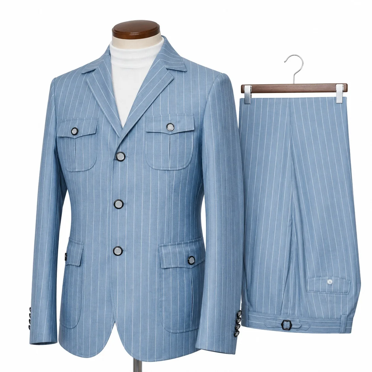 Fashion Striped Men Formal Suit Notched Lapel Three Button Slim Fit Business Wear 2 Piece Office Casual Set Customized