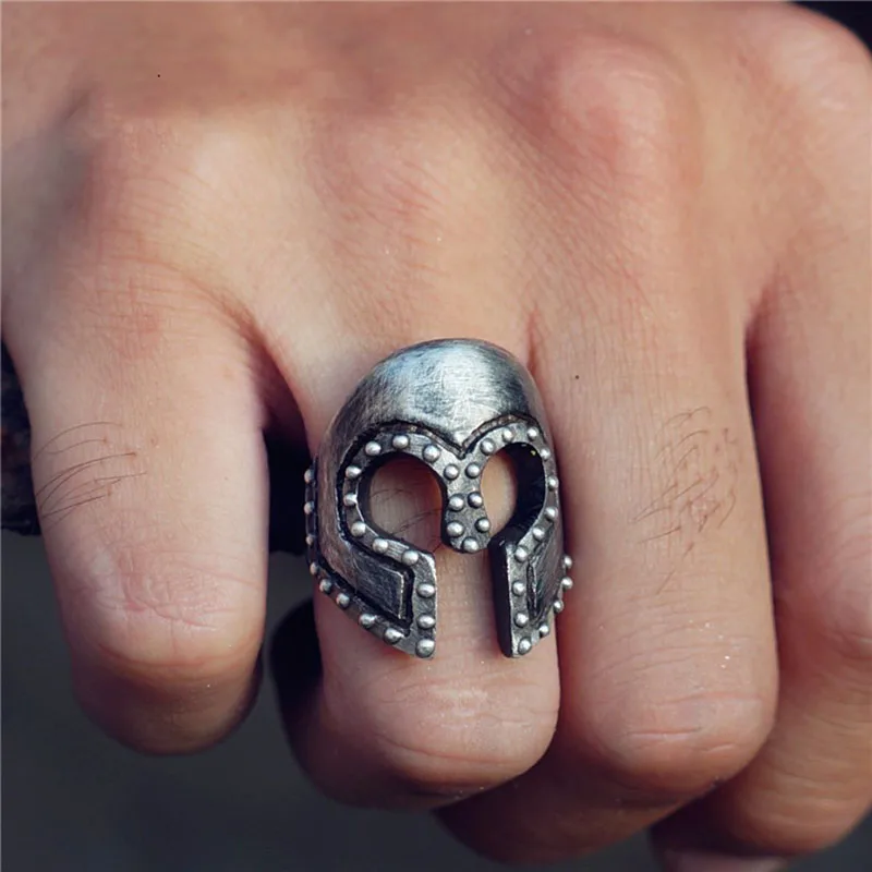 KOFSAC Mythical Roman Gladiator Retro Texture Helmet Ring Male and Female Personality Thai Silver Open Rings