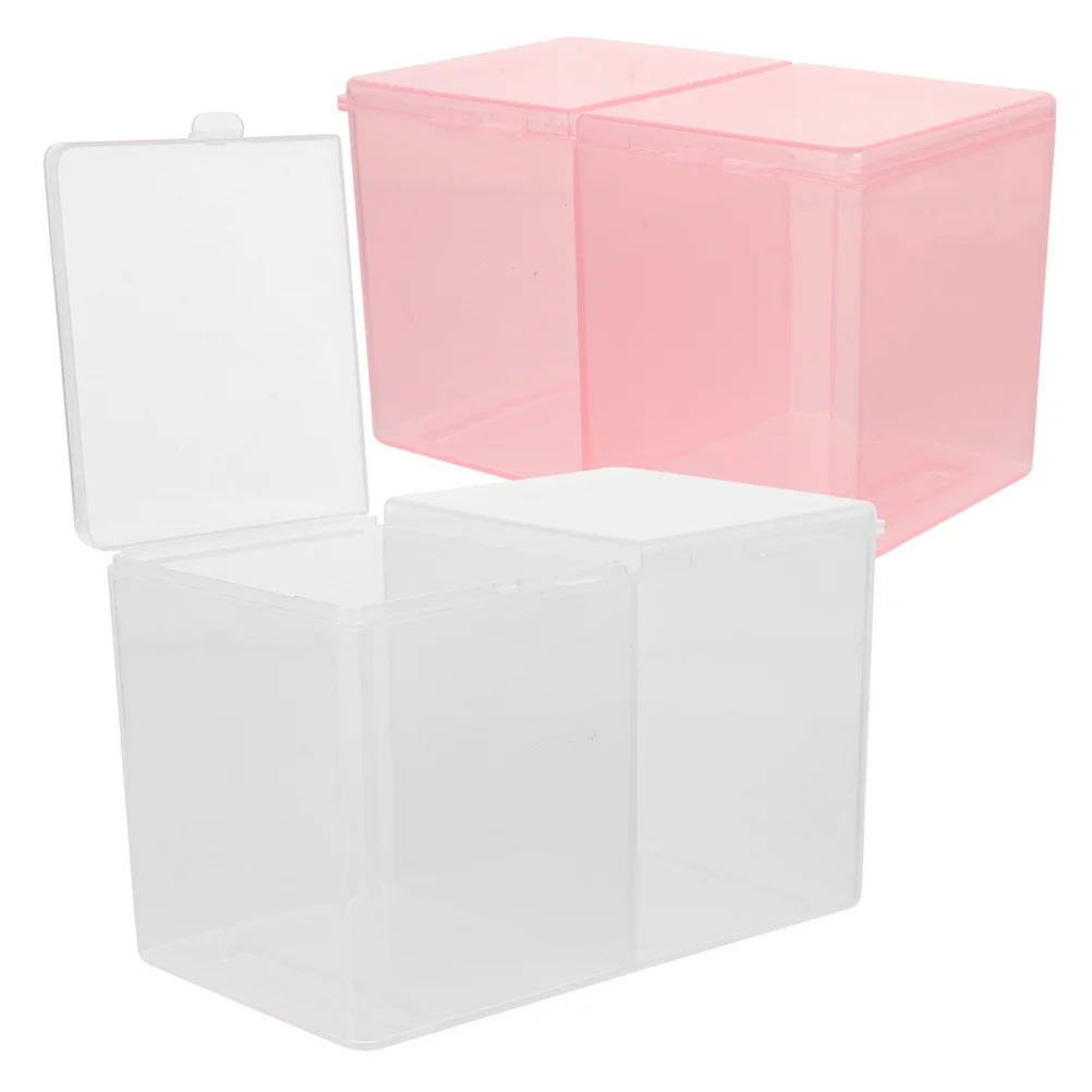 

2 Pcs Container Clear Makeup Organizer Pink Transparent Cotton Swab Storage Desk Organizer Box Box Bathroom Desk