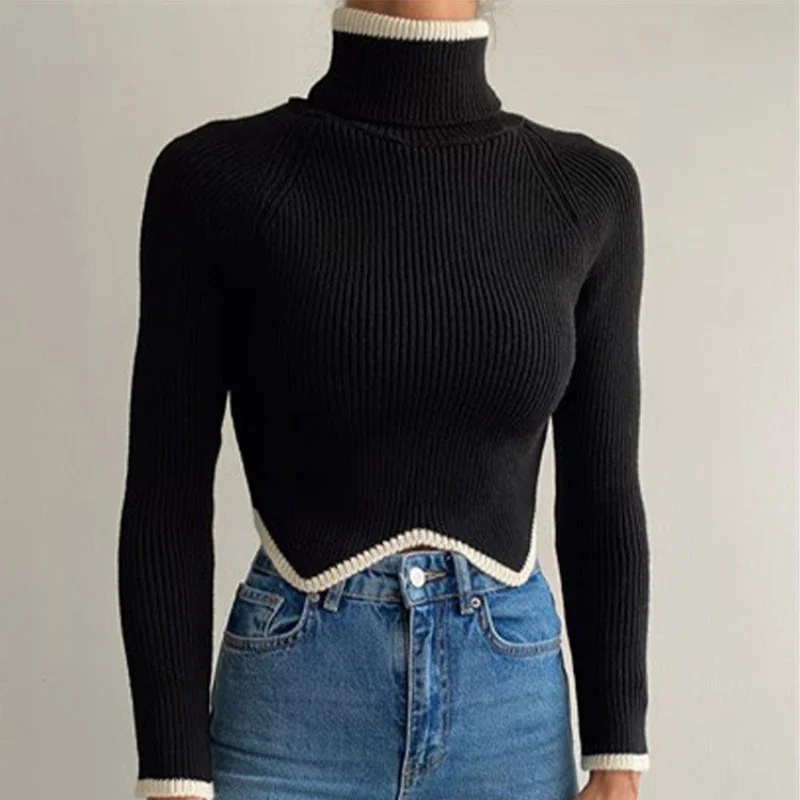 Autumn Long Sleeve Turtleneck Sweater Women Bottom Solid Slim Casual Pullover Sweaters Fashion Winter Warm Cropped Jumpers 30371