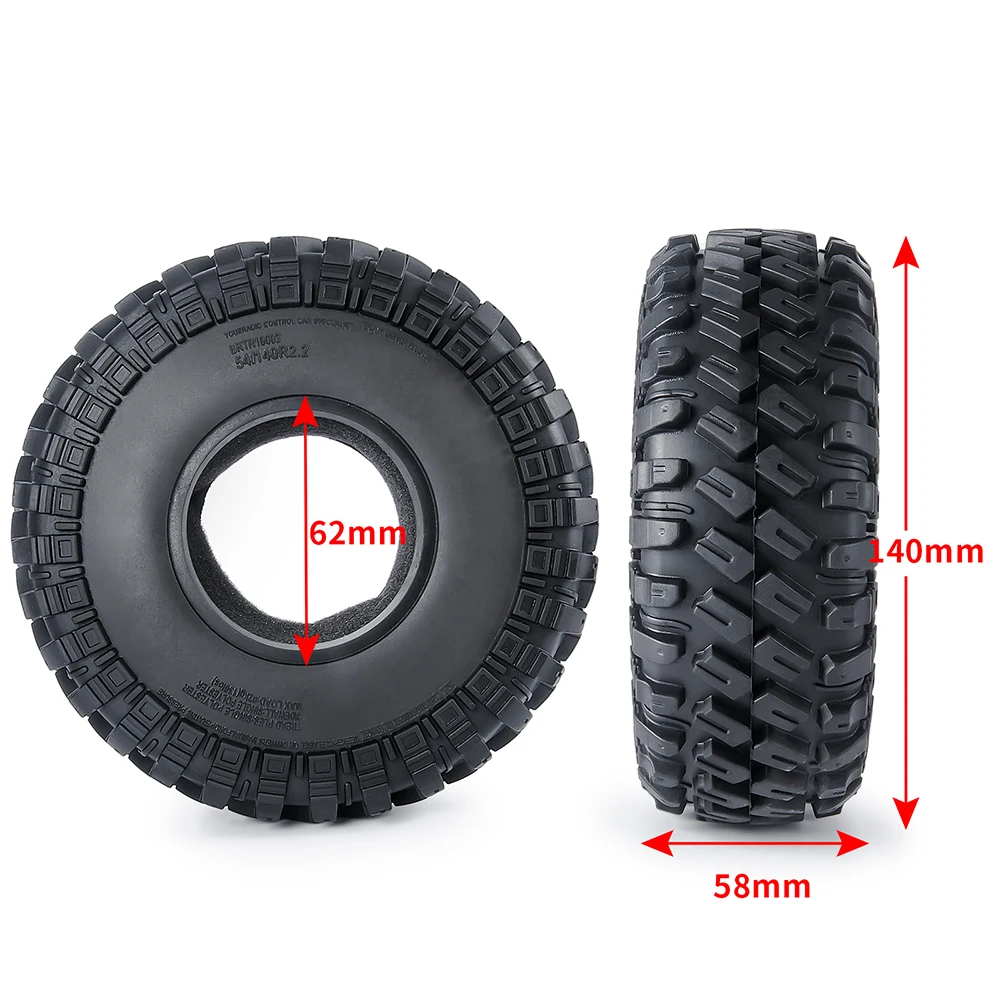 YEAHRUN 4PCS 2.2 Inch Beadlock Wheel Rims & Rubber Tire for 1/10 RC Crawler Axial SCX10 90046 RR10 Wraith TRX4 TRX6 D90