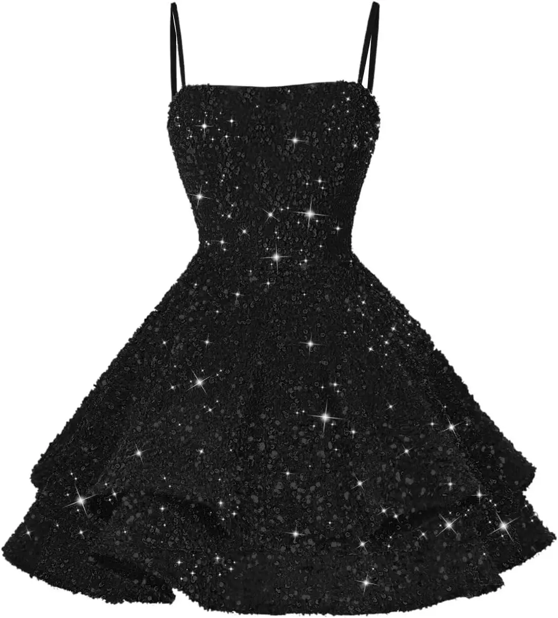 

2026 Spaghetti Straps Homecoming Dress Short for Juniors Sparkly Sequin Evening Coaktail Drsses Tiered A-line Prom Party Dresses