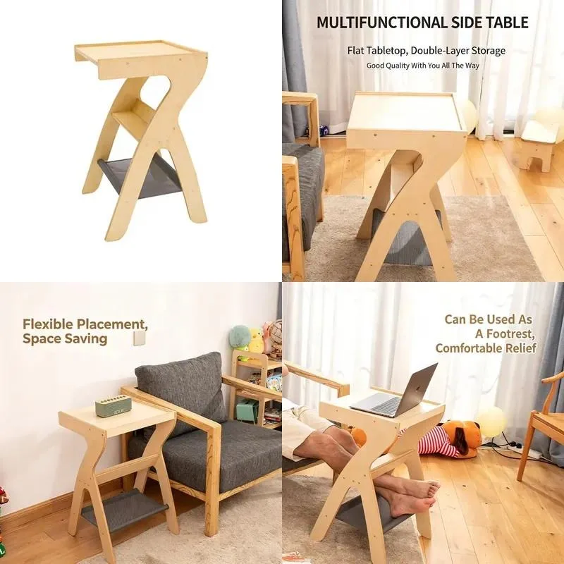 Modern Curved Wooden Side Table with Storage Solid Wood Narrow End Cabinet for Living Room Bedroom Home Furniture Decor