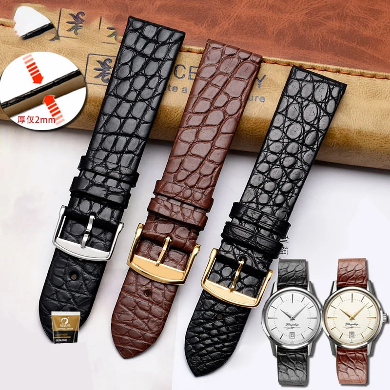 Crocodile Leather Strap Ultra Thin 12 13 14 15 16 18 20 22mm Black Brown Men and women Genuine Leather Bracelet for Longines