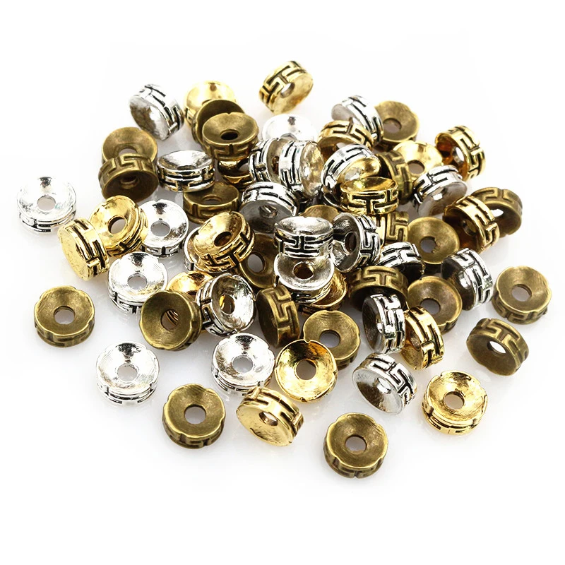50 szt. 7.5x3mm koraliki dystansowe brązowe złoto srebrne w kolorze metalowa kulka z końcowymi zaciskami