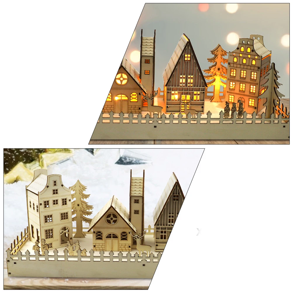 

Wooden Copper LED Xmas Light House Decor Tabletop Adornment Unique Xmas Glowing House Decor Gift Christmas Glow