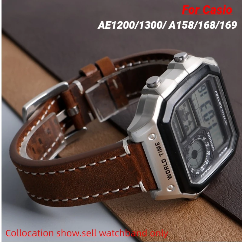 Cowhide Watchband For Casio A158 A168 f91w AE-1200WHD/A159/A169 AE1200 Watch Strap Quick release Soft Bracelet men accessories