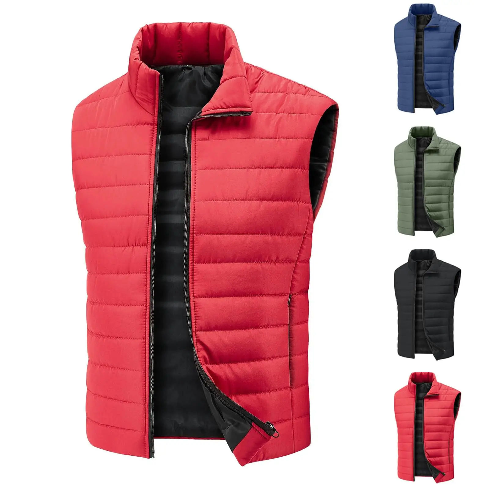 

Basic Solid-color Vest Stand-up Collar Cold-proof Thick Cotton Vest Coat for Man Fashion Cycling Hiking Sleeveless Zipper Vest
