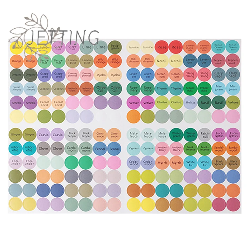 1 Juego de 192 Uds. Etiqueta de tapa de botella de aceite esencial, etiquetas de tapa de botellas de aceite esencial preimpresadas, etiquetas de tapa, pegatinas circulares redondas