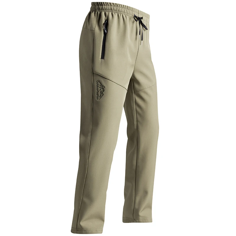 Men's Casual Pants Lining Quick-Dry Printed Loose Fit Multi-Pocket Four-Way Stretch Casual Long Trousers Waterproof and Warm