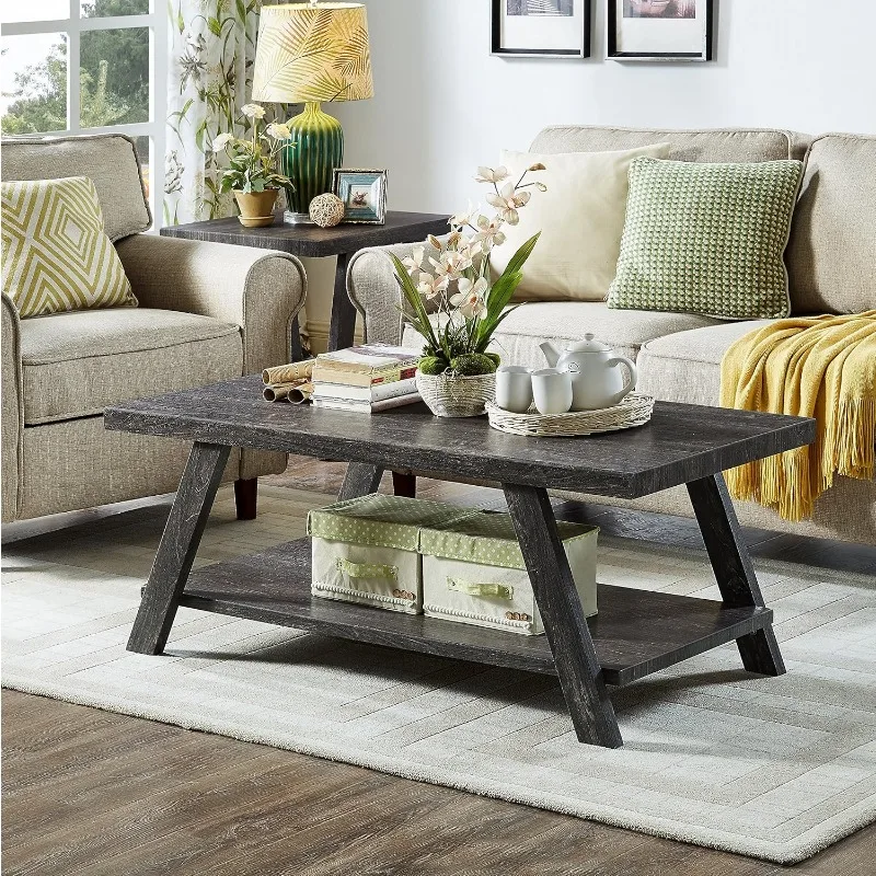 Contemporary 3-Piece Wood Shelf Coffee Table Set