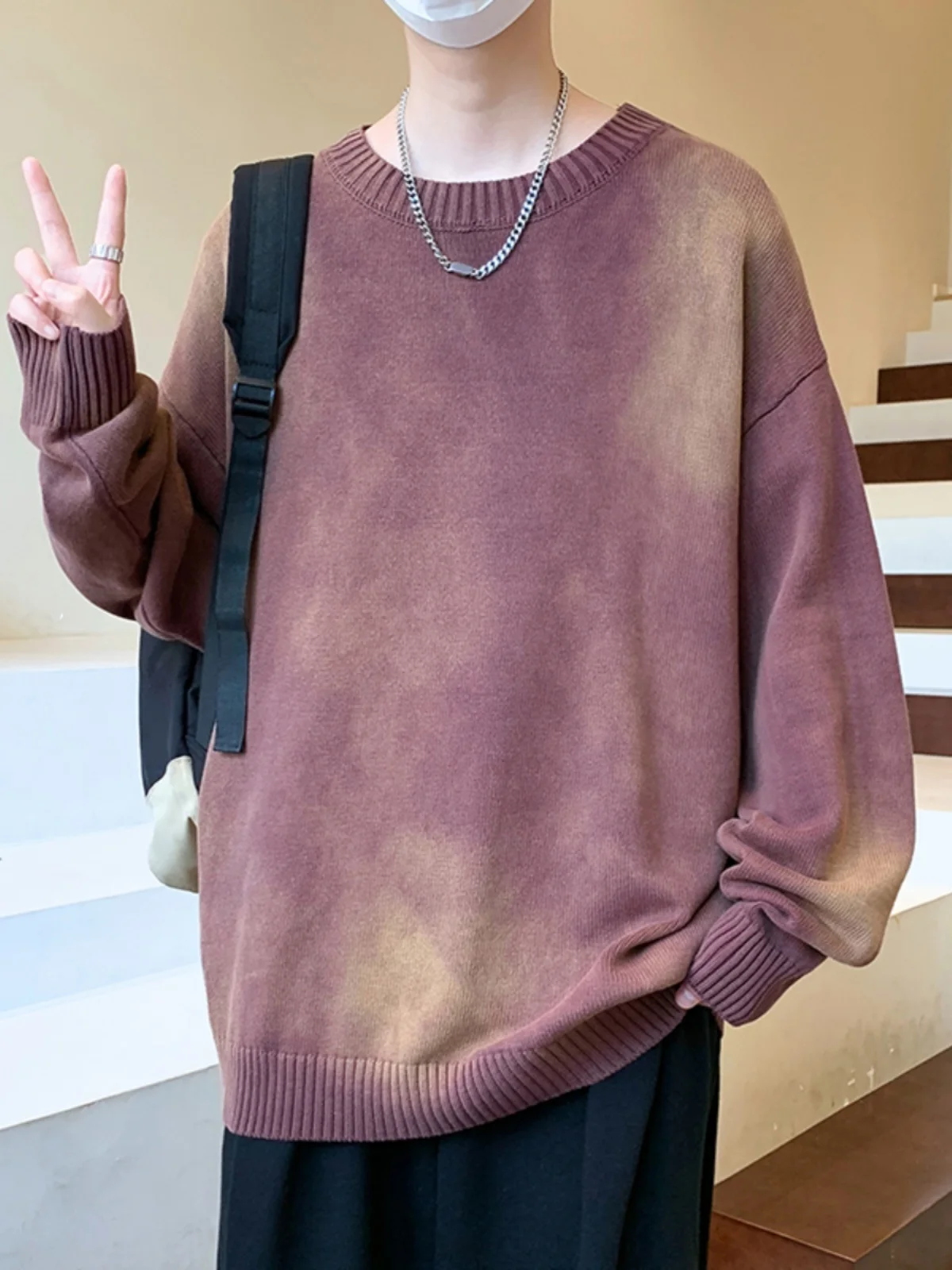 

Мужской вязаный свитер свободного кроя с круглым вырезом, тай-дай, осень-зима, новый, повседневный, в стиле кэжуал, модный, брендовый, из мягкого хлопка, комфортный