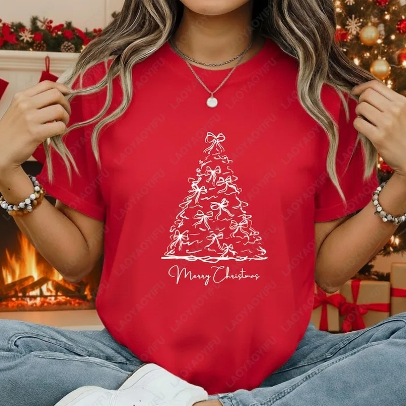 Christmas Tree New Year Xmas Merry Cotton Tees Holiday Party Outfit Men Women Cool Simple Funny Tops Festival Party Gift Tshirt