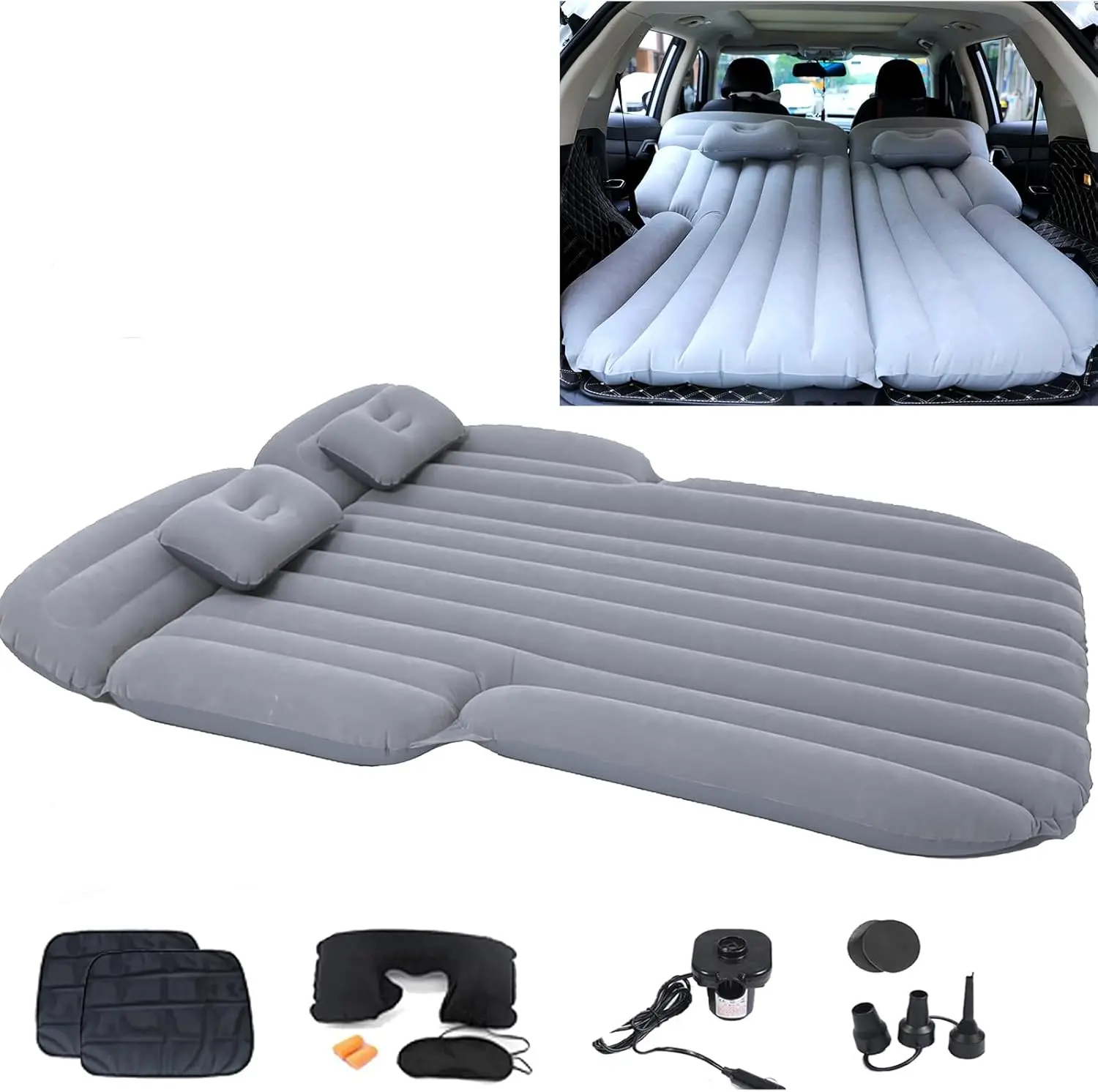 

SUV Air Mattress with Pillows & Pump, Thickened Flocking Inflatable Bed for Car Camping, Portable Travel Sleeping Pad for SUV MP