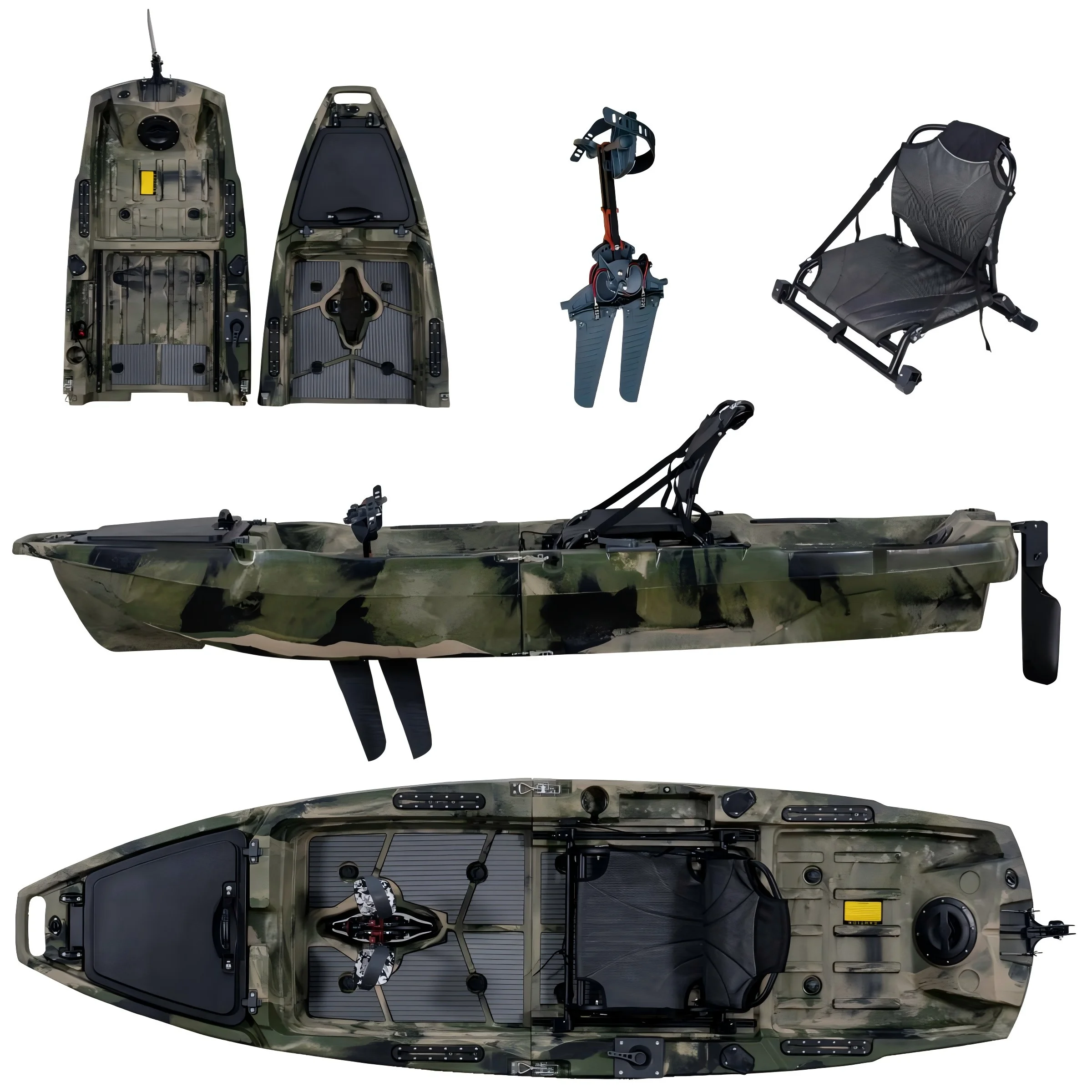 

LSF Camouflage Color Fishing Modular Kayak Lldpe/hdpe Hull 3M Single Person Modular Fishing Kayak with Pedals Detachable